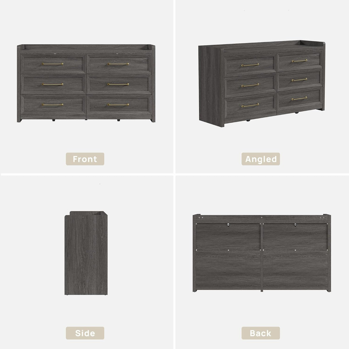 SICOTAS 6 Drawer Dresser for Bedroom-56.4" Extra-Wide Wooden Chest of Drawers with Large Storage, Long Dresser TV Stand with Drawers, Modern Closet Dressers for Nursery Living Room, Dark Grey Oak