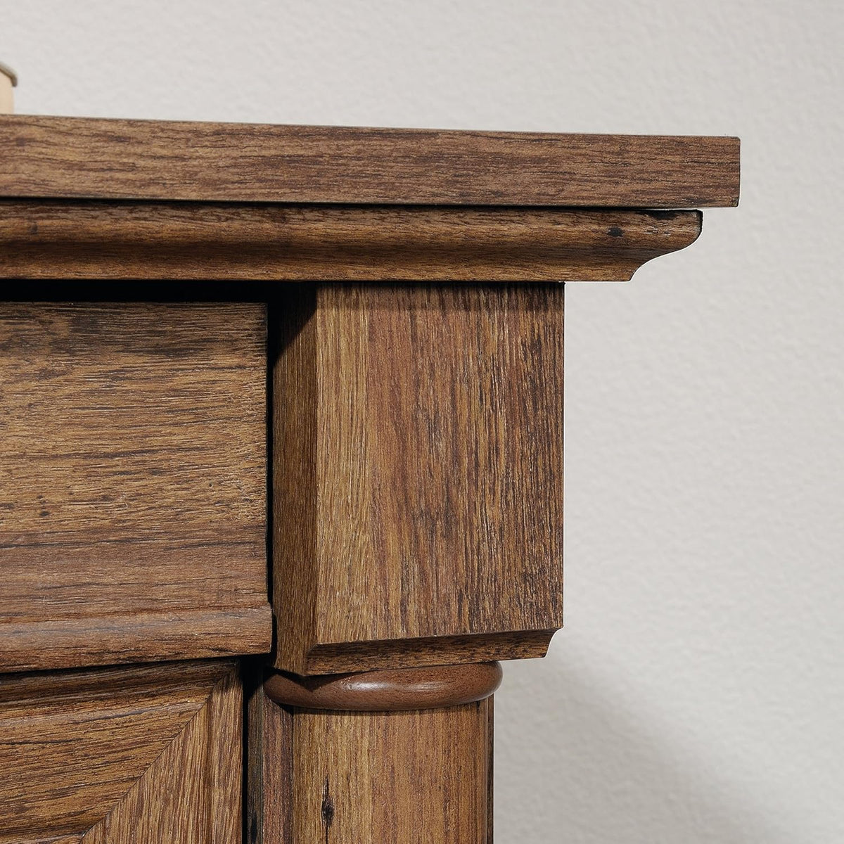 Sauder Palladia L Shaped Desk with Drawers, Office Desk with File Cabinet Storage, Cable Management, Keyboard Tray, in Vintage Oak Finish