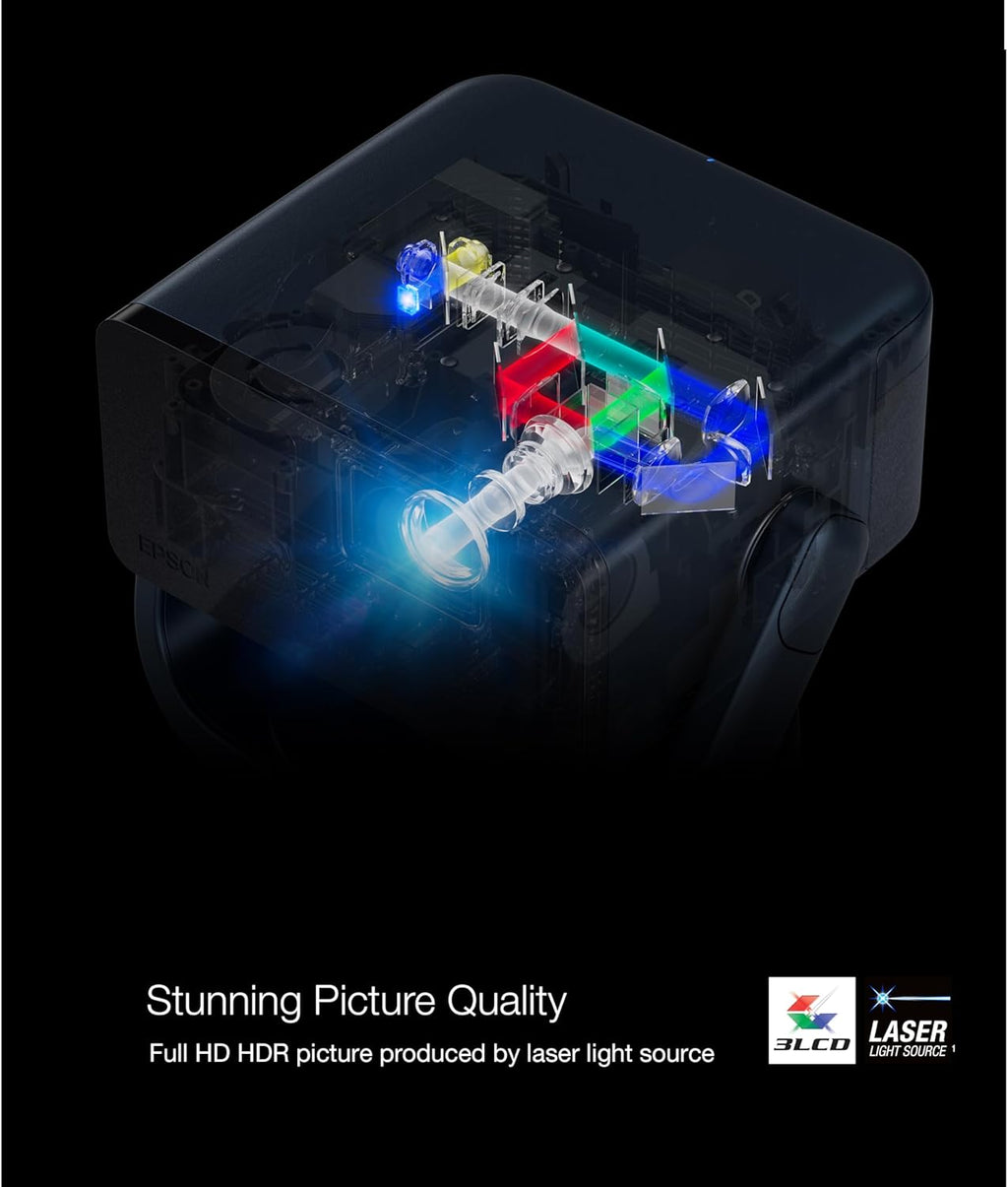 Epson EpiqVision Mini EF22 Portable Smart Laser Projector, Bright 1,000 Lumens, FHD 1080p HDR, 3-Chip 3LCD, Google TV, Netflix, Swivel Stand, Stereo Speakers, Home Theater - Stone Blue (Renewed)