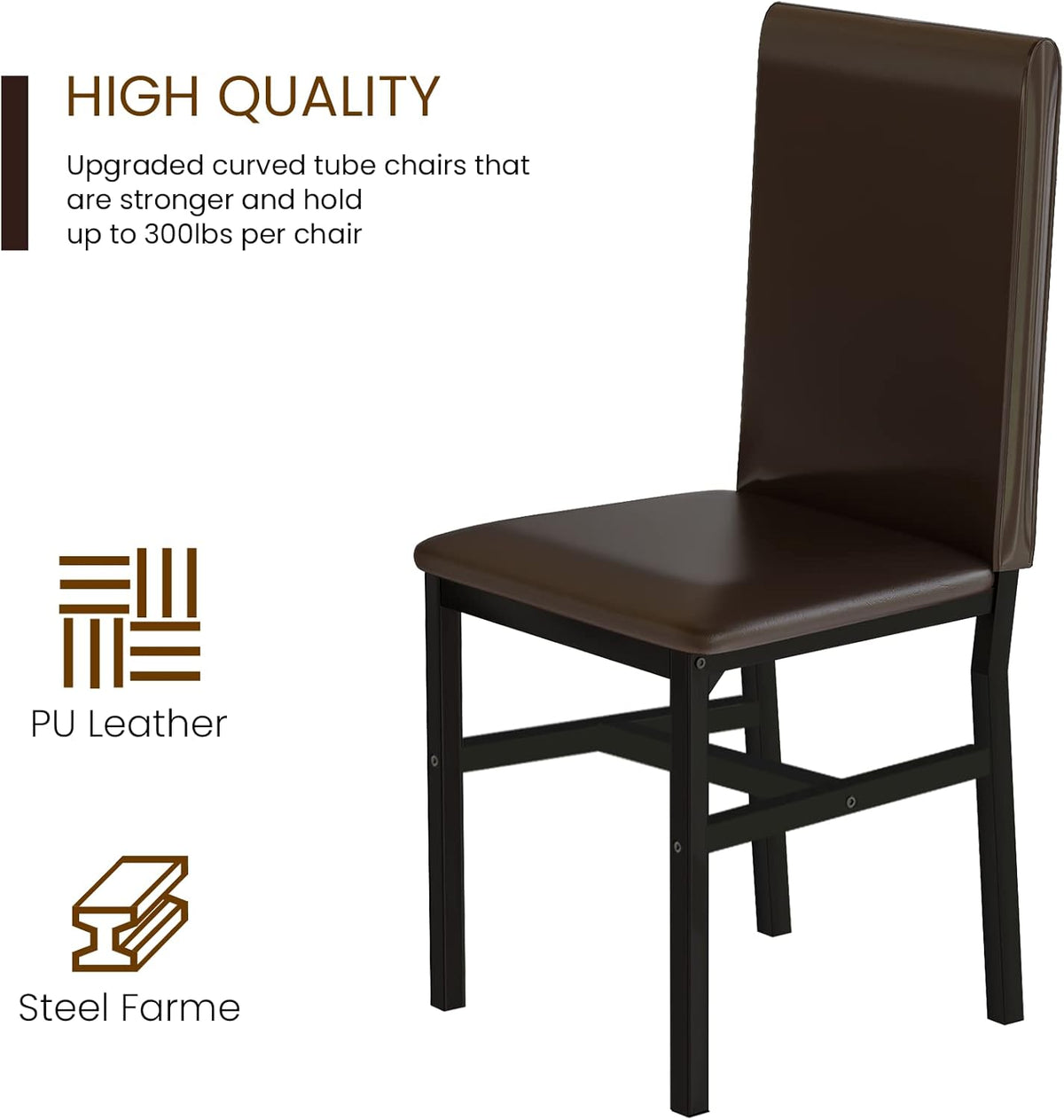 AWQM 5 Piece Dining Table Set for 4,Faux Marble Kitchen Table and Chairs for 4, Modern Dining Room Table with 4 Chairs,Dinner Table Set for Small Spaces, Brown