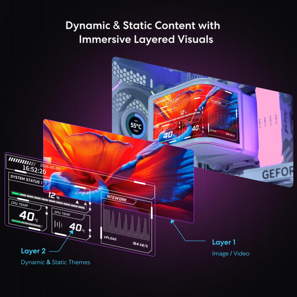 Lian Li Hydroshift II OLED Curved 360 Liquid CPU Cooler - Flexible Slide-Tube Clamp Coolant Pathway - Adjustable 6.67" 2K Screen - 3D Animation Effects - LGA 1851/1700, AMD AM5/4 - Black (HS2OLDC36NB)