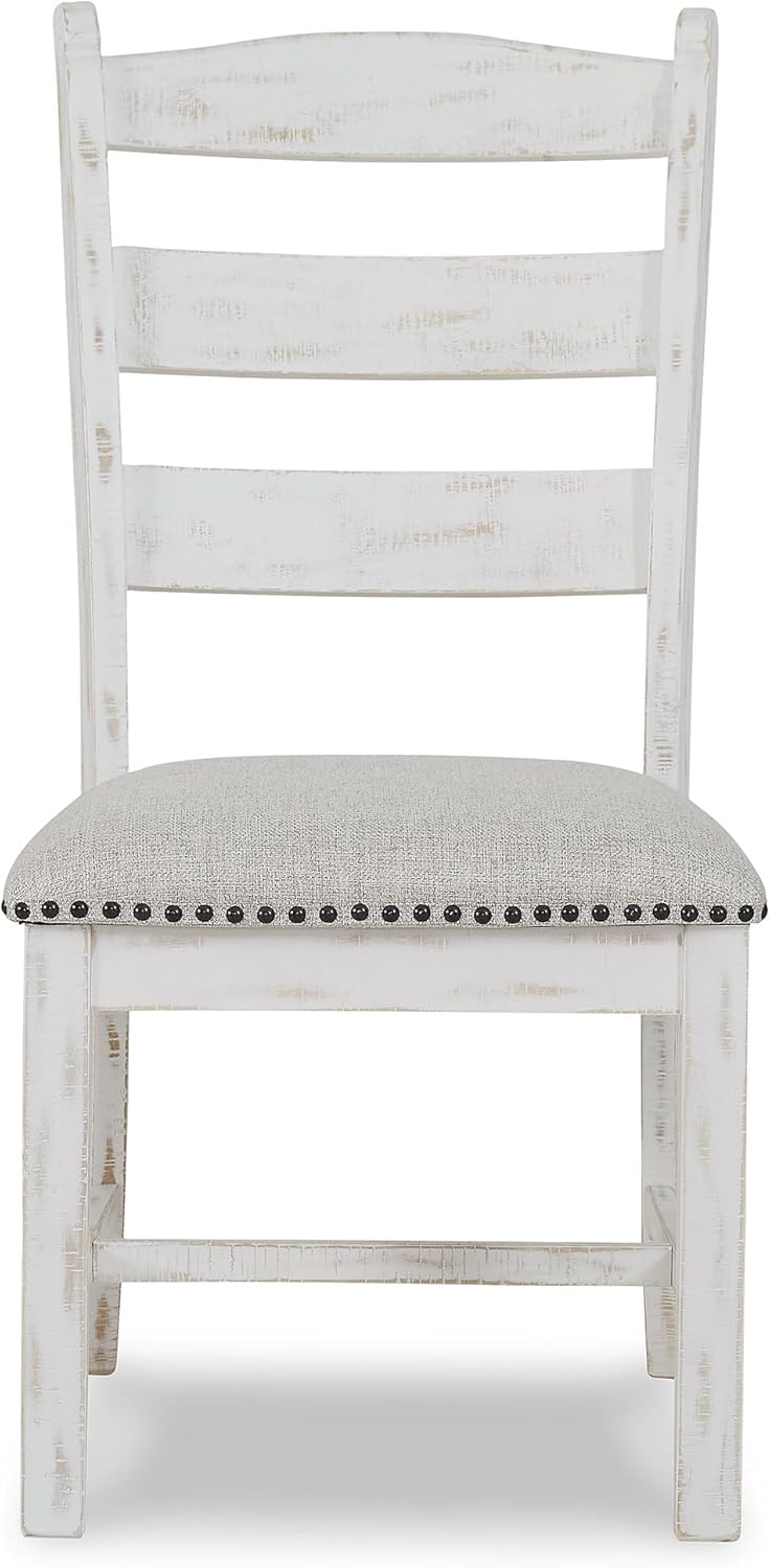 Signature Design by Ashley Valebeck Farmhouse Cushioned Dining Chair, 2 Count, Nailhead Trim, Fabric Upholstery, Solid Wood, 39" Seat Height, Whitewash