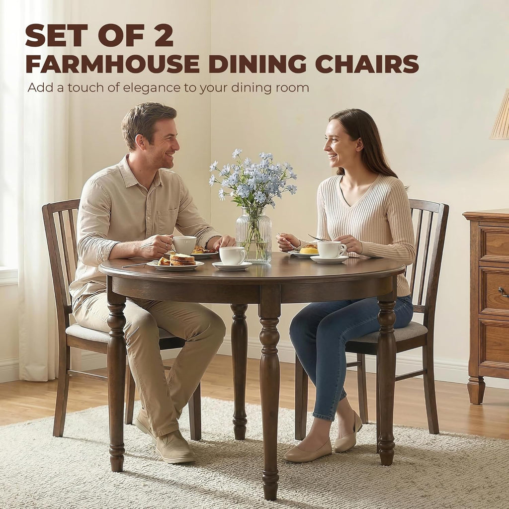 HOMCOM Farmhouse Dining Chairs Set of 2, Upholstered Linen Fabric Kitchen Chairs with Solid Rubberwood Legs for Kitchen, Dining Room, Burn Brown