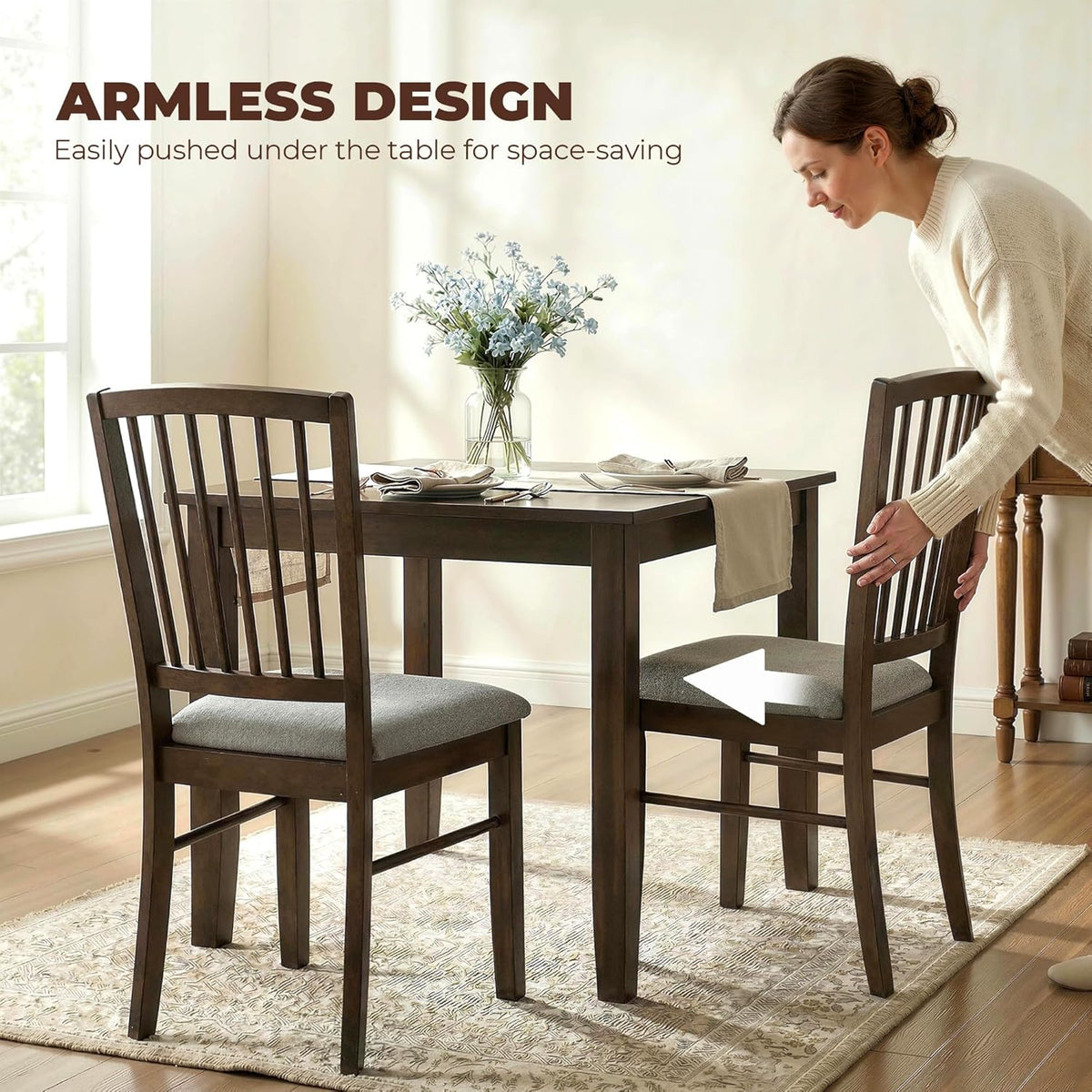 HOMCOM Farmhouse Dining Chairs Set of 2, Upholstered Linen Fabric Kitchen Chairs with Solid Rubberwood Legs for Kitchen, Dining Room, Burn Brown