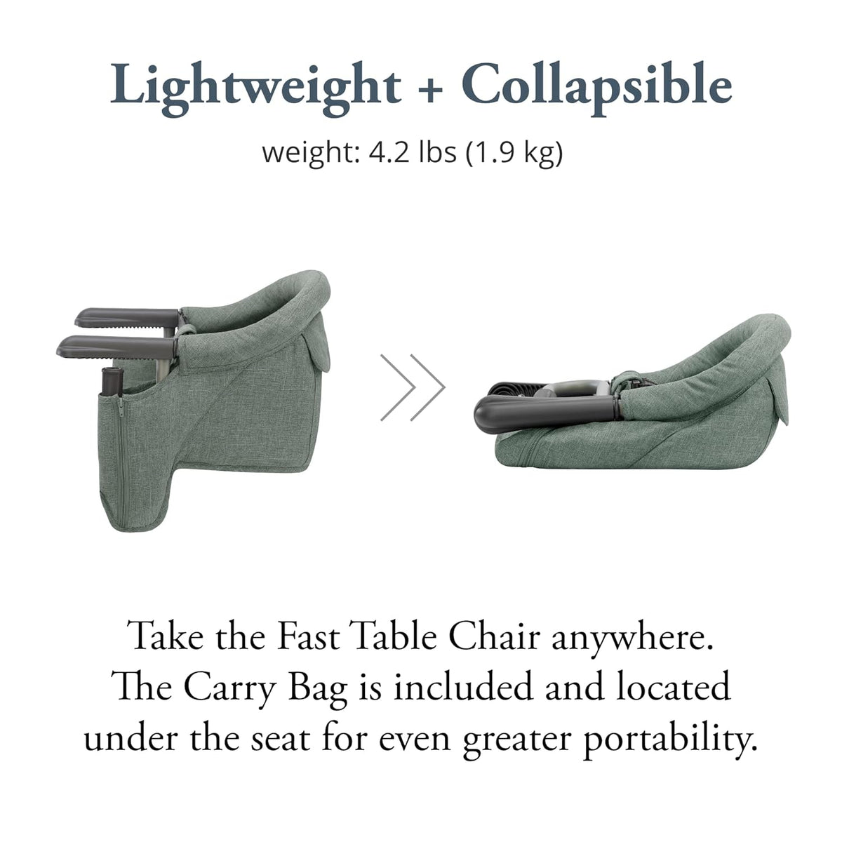 Inglesina Fast Table Chair - Pine Green Melange + Fast Dining Tray - Portable Baby High Chair - for Babies & Toddlers up to 37 lbs - Fits Tables 0.8'' to 3.5'' Thick - Compact - Travel Bag Included