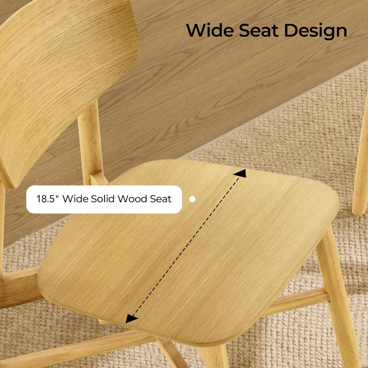 CHITA Wooden Dining Chairs Set of 4, Mid Century Modern Dining Room Chair, Natural Solid Wood Frame Kitchen Chairs, for Dining Room, Kitchen, Living Room (Solid Wood Seat, Oak)