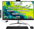 Acer Aspire C27 All-in-One Desktop, 27" IPS FHD Display (Ryzen 5 7430U (7000 Series), 16GB DDR5, 512GB PCIe SSD, Wi-Fi 6E, Webcam, Wired Keyboard and Mouse, BT 5.3, Win 11 Home) with USB Hub