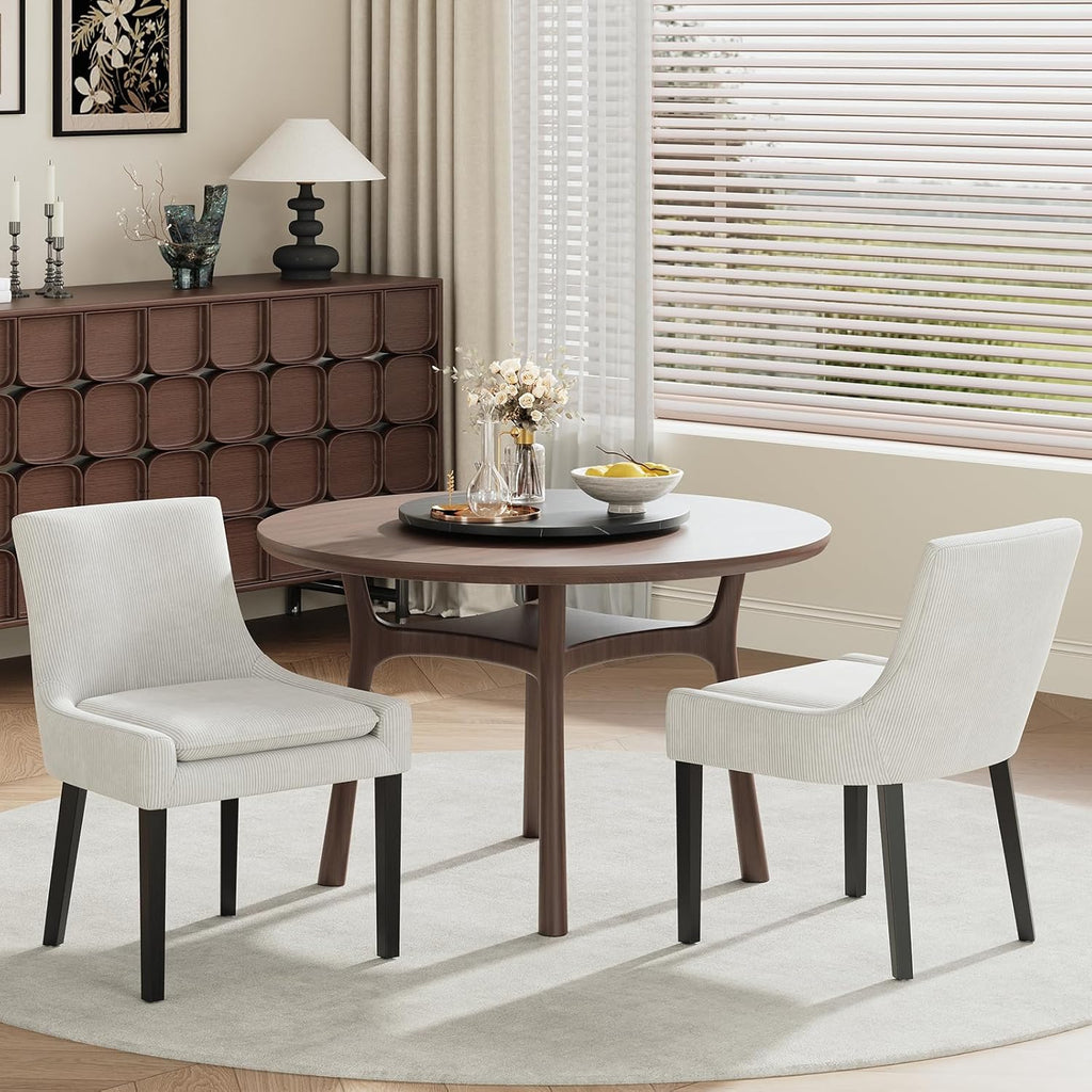 COLAMY Upholstered Dining Chairs Set of 6 with Mid Back and Wood Legs, Modern Accent Side Chairs for Living Room/Dining Room-Beige