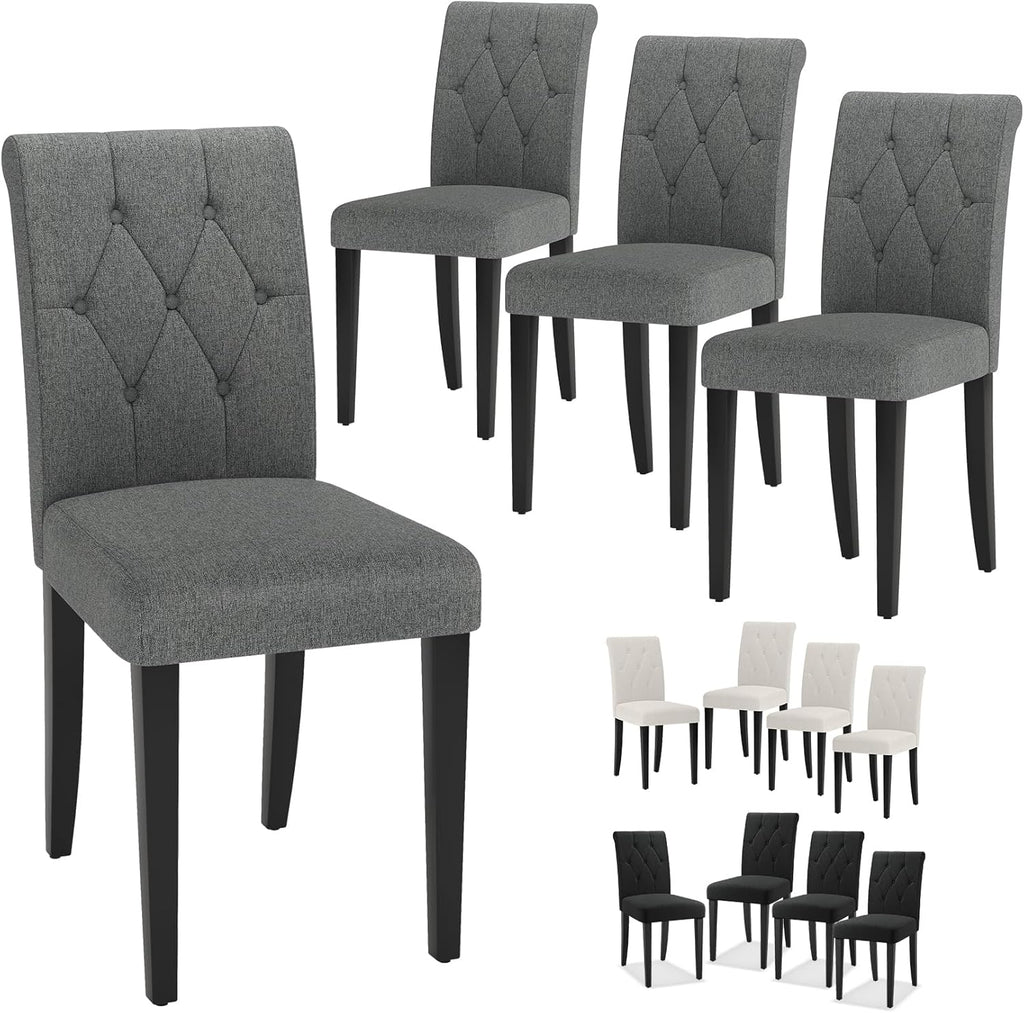 Welzona Upholstered Dining Chairs Set of 4, Button Tufted Parsons Dining Chair with Solid Wood Legs, Modern Fabric Side Chair for Dining Room/Kitchen/Restaurant/Hotel- Grey