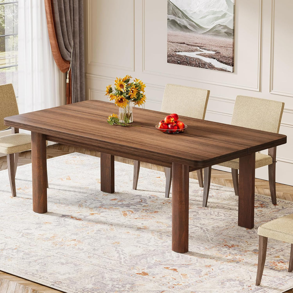 Tribesigns Farmhouse Wood Dining Table for 4-6 People, 63” Large Rectangle Kitchen Table, Dinner Table Kitchen & Dining Room Furniture with with Solid Wood Legs