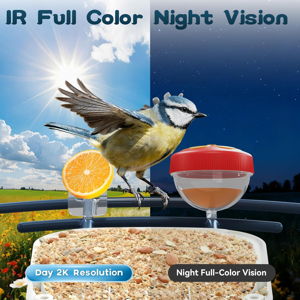 Smart Bird Feeder with Camera-AI Identify 11,000+ Species, 2K HD Auto Capture Birds Video & 64G TF Card, Solar-Powered Wireless Outdoor Design, Birdhouse with Built-in Two-Way Microphone