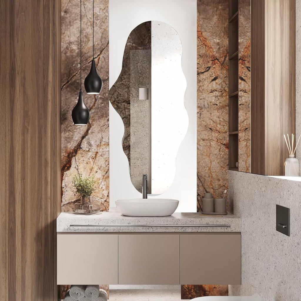 BST FURNH Unique Full Length Wall Mounted Mirror Tall Mirror Full Body Floor Length Mirror Dressing Body Frameless Mirror for Bedroom Bathroom Living Room,Irregular Shape Mirror,White Cloud 47x23''