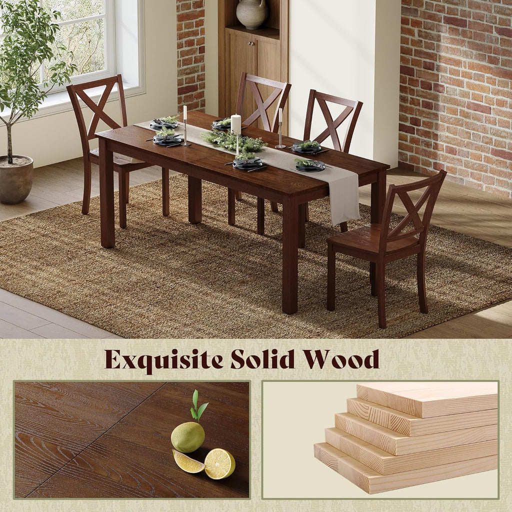 AMERLIFE 6-Piece Farmhouse Dining Table Set, 59" Wooden Table with 4 Chairs & Bench, Dining & Kitchen Room Set for 6, Space-Saving Rustic Dining Set, Walnut