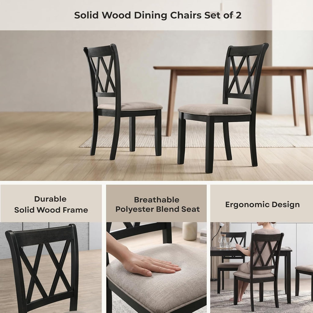 Roundhill Furniture Windvale Fabric Upholstered Dining Chair, Set of 2, Black