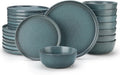 vancasso Plates and Bowls Sets, 24 Pieces Stoneware Dinnerware Set for 8, Ceramic Dish Set for Kitchen, Microwave and Dishwasher Safe, Smoky Teal, Series ZERMATT