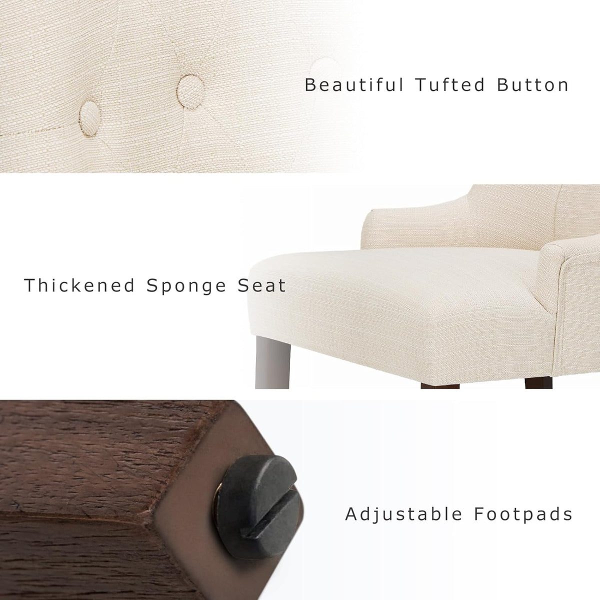 COLAMY Wingback Upholstered Dining Chairs Set of 2, Fabric Side Dining Room Chairs with Tufted Button, Living Room Chairs for Home Kitchen Resturant- Beige