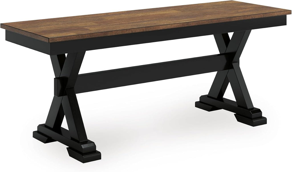 Signature Design by Ashley Wildenauer Farmhouse 50" Dining Bench, Dark Brown & Black