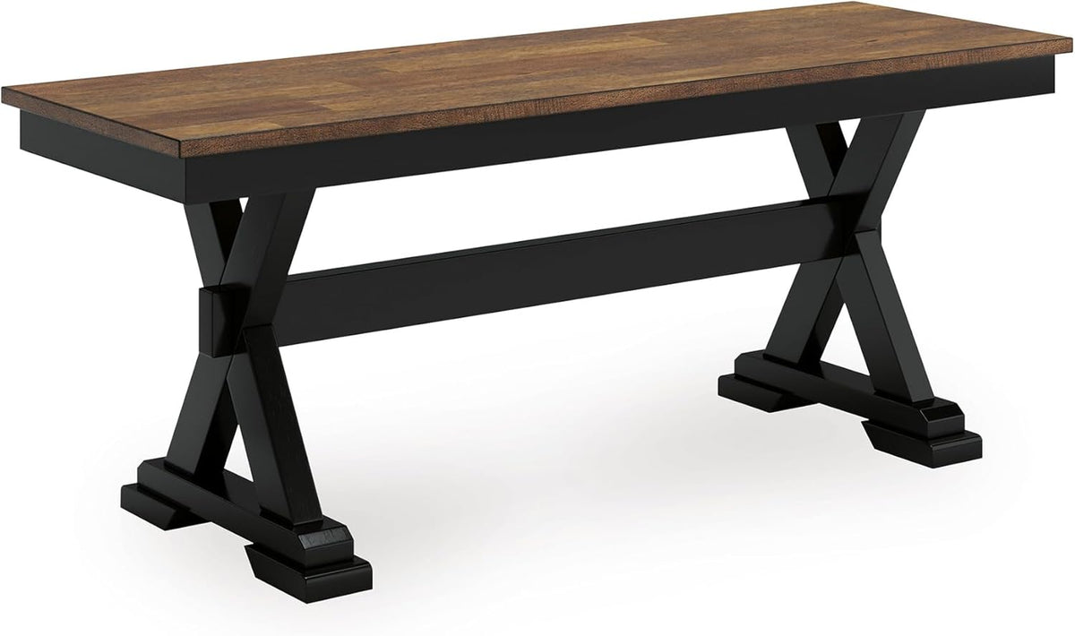 Signature Design by Ashley Wildenauer Farmhouse 50" Dining Bench, Dark Brown & Black