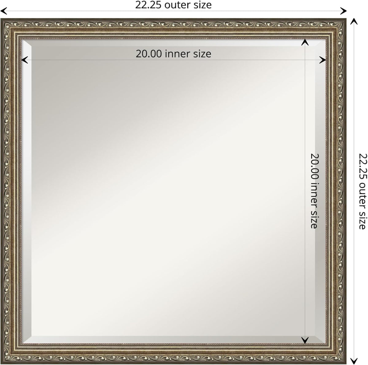Amanti Art Silver Wall Mirror 22x22 Parisian Silver Square Bathroom Mirror for Wall Decor Living Room, Medium Traditional Wood Frame, Hangs Horizonally and Vertically, Bathroom Decor, Beveled Edge