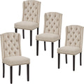 Yaheetech Upholstered Dining Chairs Set of 4 Button Tufted Kitchen Chairs with Solid Wood Legs and Nailhead Trims for Dining Room, Living Room, Restaurant, Beige