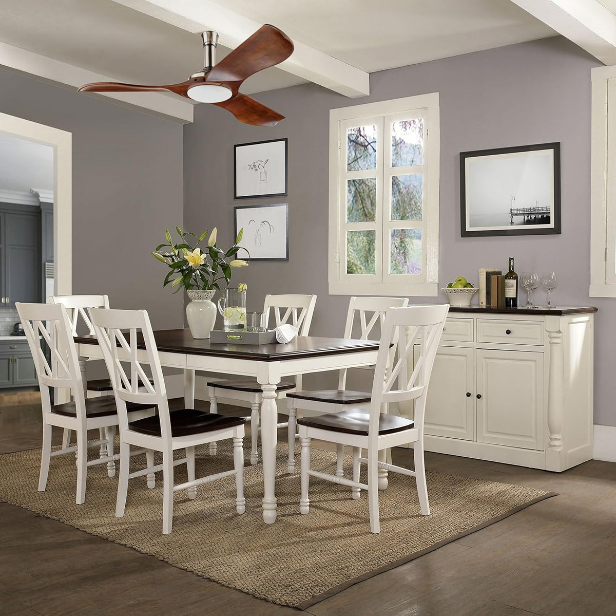 Crosley Furniture Shelby 7-Piece Traditional Dining Table Set for 6, Dinner Tables with Kitchen Chairs, Distressed White