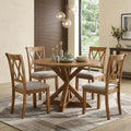 Roundhill Furniture Windvale Cross-Buck Wood 5-Piece Dining Set, Brown