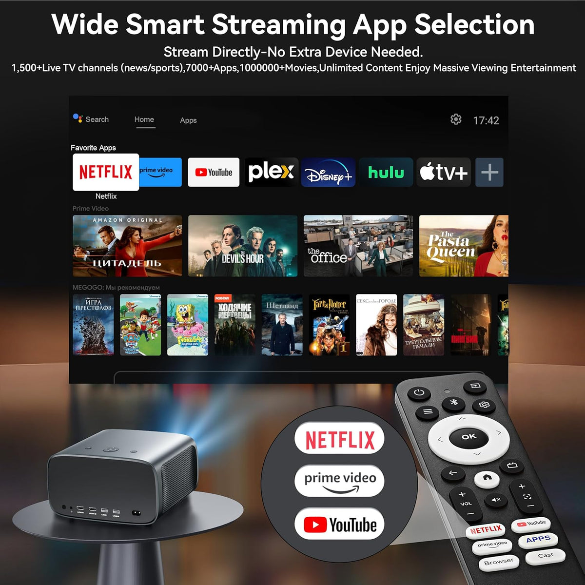 【2000 ANSI/4K Supported/30W Dolby/Official Apps】OS 2.0 Smart Projector with WiFi and Bluetooth, Portable Home Theater Movie Projector, AI Auto Focus & Keystone, 400'' Display Indoor/Outdoor Proyector