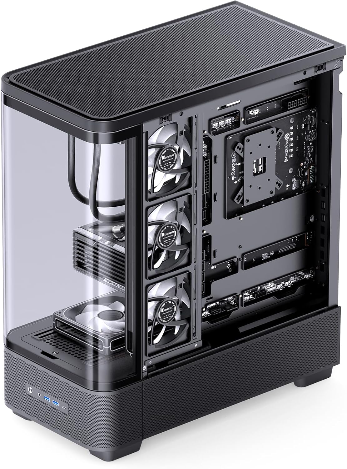JONSBO TK-5 Black ATX PC Case, Hyperbolic Ultra Wide Scene Back-Connect Desktop Case,10 Fan Positions,High Compatibility,Supports BTF MB,460mm GPU/360AIO/180mm Air Cooler,ATX PSU,Mid Tower Case Black