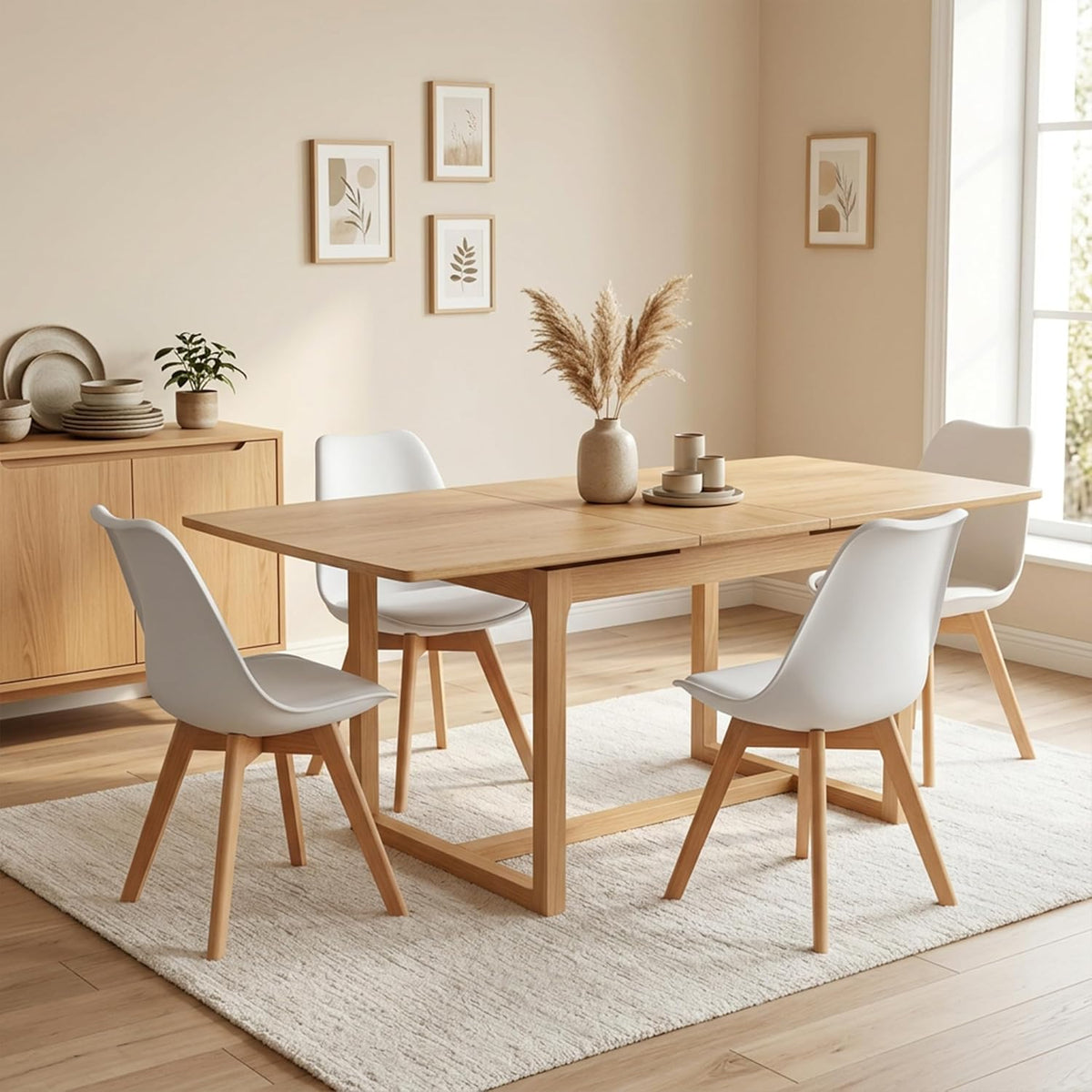 Simple Deluxe Set of 4 Mid-Century Modern Dining Chairs, PU Leather Upholstered Seat with Solid Wood Legs, Versatile for Kitchen Living Room Bedroom & Indoor Lounge Use, White