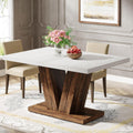 Tribesigns 47-Inch Dining Table for 4, White Kitchen Dinner Table with Heavy Duty Pedestal, Farmhouse Wooden Eating Table for Home, Dining Room, Small Space, White & Brown