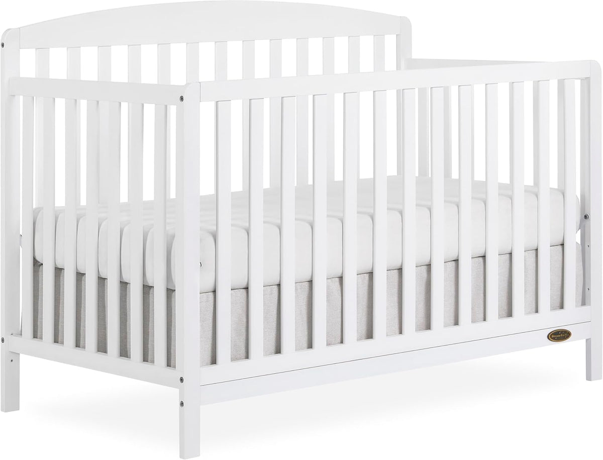 Dream On Me Odelle 5-in-1 Convertible Full-Size Baby Crib in White, GreenGuard Gold & JPMA Converts to Toddler, Day & Full-Size Bed, Sustainable Pinewood, 3 Mattress Heights