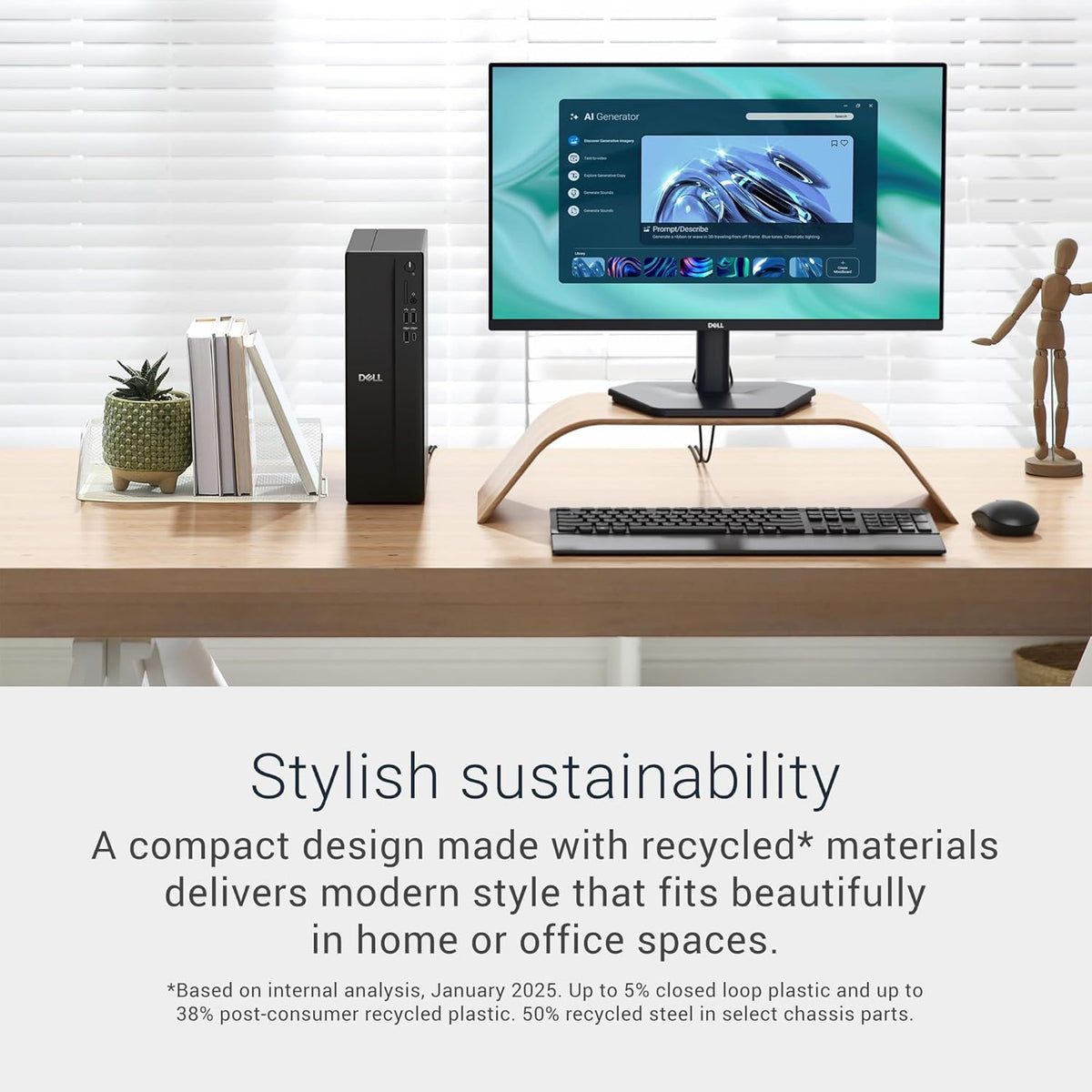 Dell Slim DS1265 AMD Desktop - AMD Ryzen™ 5 150 Processor, AMD Radeon™ 660M, 16GB DDR5 4800MT/s Memory, 512GB M.2 SSD, Dell Wired Keyboard and Mouse, Windows Home 11, Basic Onsite Service.