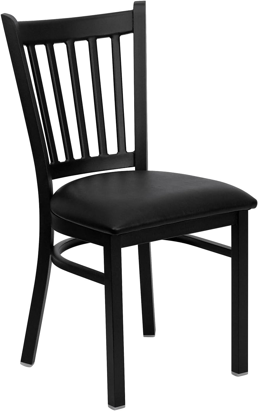 Flash Furniture Hercules Series Vertical Back Metal Restaurant Chairs, Upholstered Armless Dining Chairs for Restaurants/Kitchens, Set of 2, Black