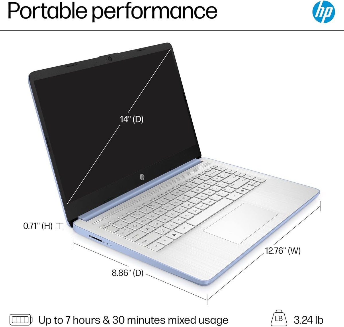 HP Pavilion Laptop 2026 Notebook for Students & Remote Work, Intel N150, 128GB Storage, 256GB SD Card, Lightweight, Long Battery Life, Wi-Fi 6, 1 Year Office 365, Win 11 Home S, Steel Blue