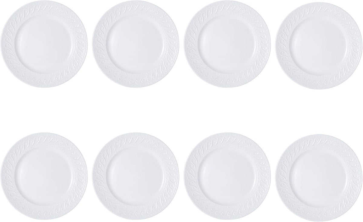 Pfaltzgraff Sylvia 32-Piece White Dinnerware Set, Service for 8, Durable Stoneware Plates, Bowls, and Mugs, Microwave and Dishwasher Safe