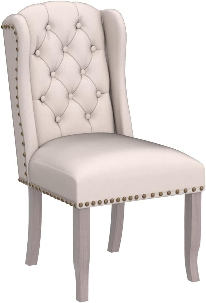DUOMAY Modern Tufted Dining Chairs Set of 6, Linen Upholstered Dining Room Chairs Armless Guest Side Chair for Kitchen Dining Room, Wingback Accent Chairs with Solid Wood, Beige