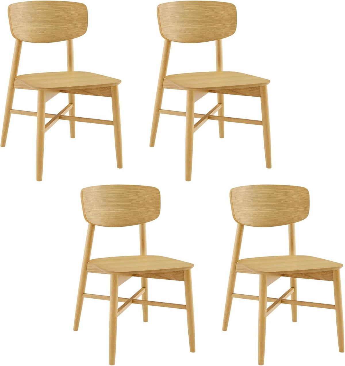 CHITA Wooden Dining Chairs Set of 4, Mid Century Modern Dining Room Chair, Natural Solid Wood Frame Kitchen Chairs, for Dining Room, Kitchen, Living Room (Solid Wood Seat, Oak)