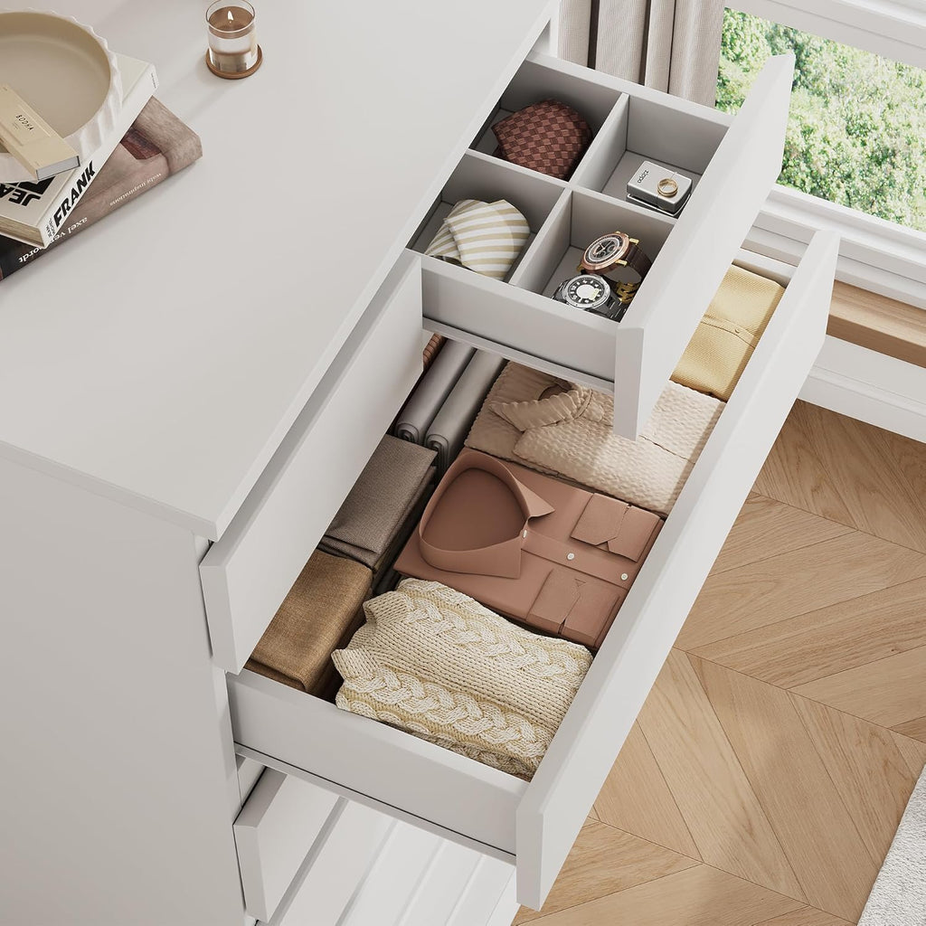 Jocoevol White Tall 8 Drawer Dresser for Bedroom,Dressers & Chests of Drawers with Jewelry Storage,Wood Storage Dresser with Deep Drawers for Living Room Hallway Entryway(55.3" L*23.6" W*15.7")
