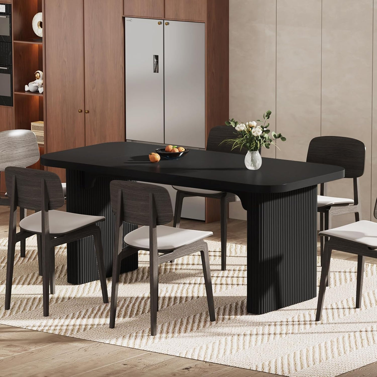 Tribesigns Dining Table for 4-6, Rectangular Wood Kitchen Tables with Double Pedestal, 62-Inch Dinner Tables for Dining Room, Living Room, Easy Assembly, Only Table (Black)