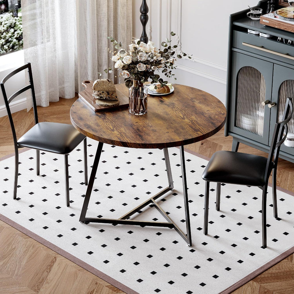 Garvee Dining Table Set for 2, Wooden Kitchen Table and Chairs of 2 with Upholstered Chairs, Round Kitchen Tables Set, 3 Piece Dining Room Table Sets for Small Space, Apartment, Rustic Brown