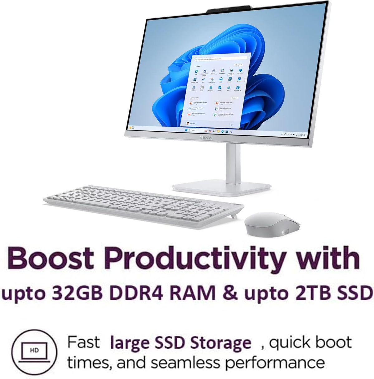 Lenovo 24" FHD All-in-One Desktop Computer for Home & Office, Intel Processor, 32GB RAM, 512GB PCIe + 500GB External, HDMI, Bluetooth 5.2, Business AIO, Vent-Hear, Wireless KB & Mouse, Windows 11 Pro