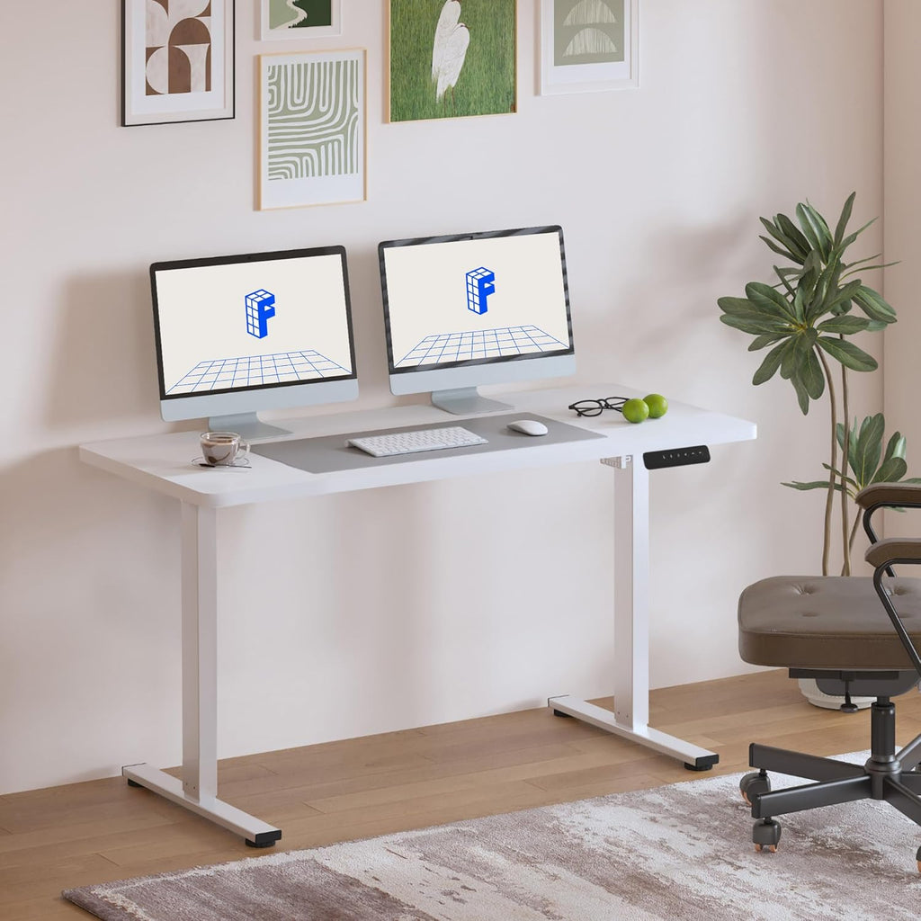 FLEXISPOT Standing Desk, 48" x 24" One-Piece Desktop, Height Adjustable Computer Desk for Home Office, White Frame & White Top (One Package)