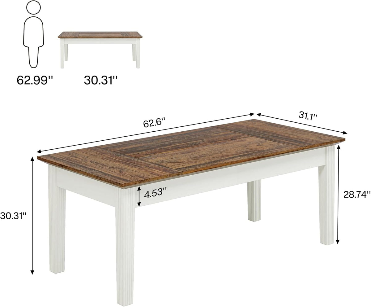 Tribesigns Dining Table for 4-6 People, 62-Inch Rectangular Kitchen Table with Solid Wood Legs, Modern Farmhouse Dinner Table for Dining Room, Kitchen, Living Room, Rustic Brown & Cream White