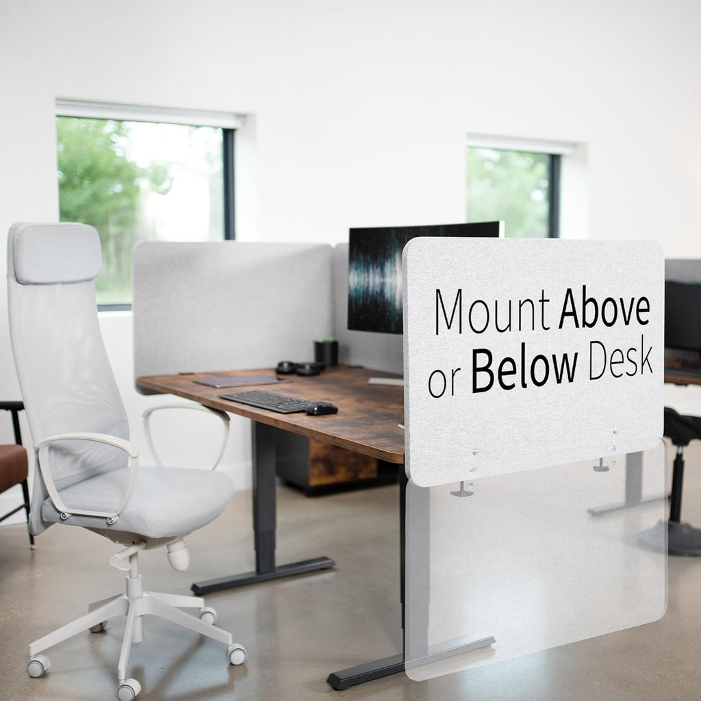 VIVO Clamp-on/Screw-on 71 x 24 inch Privacy Panel System, Sound Absorbing Cubicle Desk Divider, Acoustic Partition, 2 Panels, Gray, PP-2-V072G
