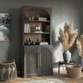 BELLEZE 72" Tall Storage Cabinet with Hutch, Modern Wood Sideboard with Arched Doors and 3-Tier Shelves, Display Curio Cabinet for Kitchen, Dining Room, Living Room, or Office, Ebony