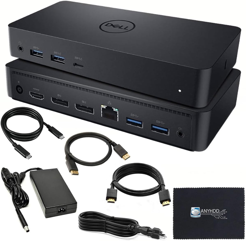 D6000 Dell Docking Station Dual Monitor - USB C Universal Dock with 130W Adapter, HDMI, DisplayPort, USB-C Cables - Supports 4K Display (Renewed)