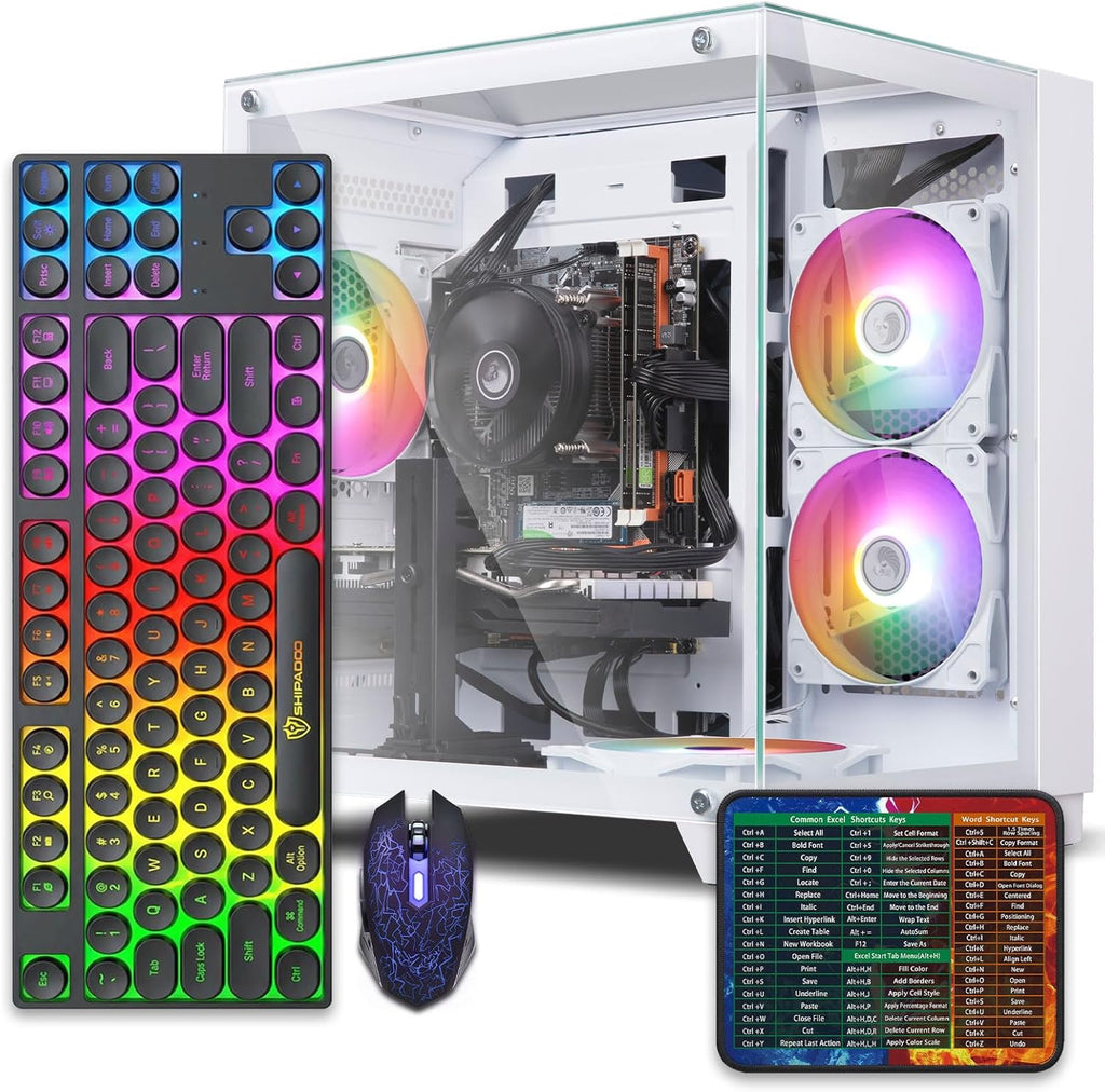 Prebuilt Gaming PC Desktop Computer,Intel Core i7 Desktop,Operating at A Frequency of 3.4-3.9 GHz,RX590 Graphics Card with 8GB GDDR5 Video Memory,16GB RAM, 512GB SSD,WiFi 5.0,RGB Fan x4
