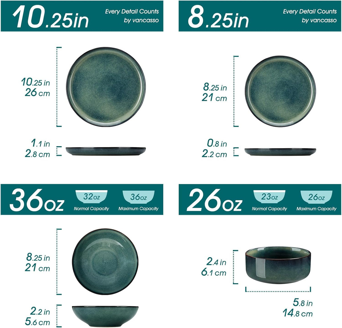 vancasso Starry Plates and Bowls Sets for 6, 24 Pieces Dinnerware Sets, Green Reactive Glaze Dishes Sets for Kitchen, Scratch Resistant Stoneware Dishes Set, Dishwasher and Microwave Safe