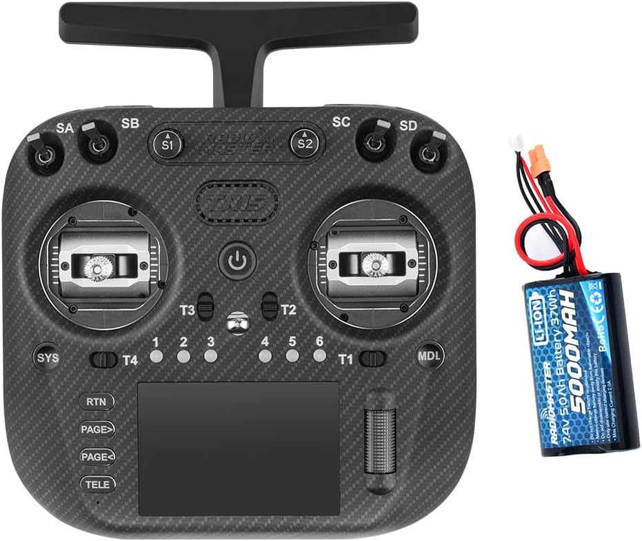 Radiomaster TX15 Max 3.5inch IPS Touchscreen Radio Controller ExpressLRS with AG02 CNC Hall Gimbal Built-in Gyro Microphone (Black FCC Mode2 with 5000Mah)