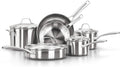 Calphalon Classic Stainless Steel Cookware Set, 10-Piece, Impact-Bonded Aluminum Base, Stay-Cool Handles, Oven Safe 450F, Silver